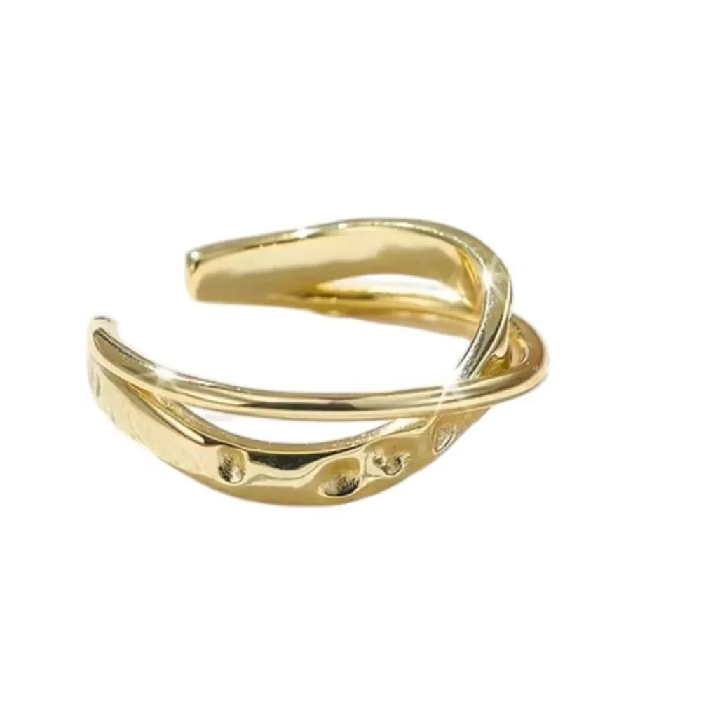 ENA 925 14k over Sterling Silver hammered Cris Cross Shaped Adjustable Ring